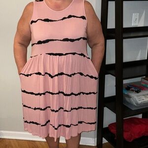 Elegant Pink and Black Striped Midi Dress